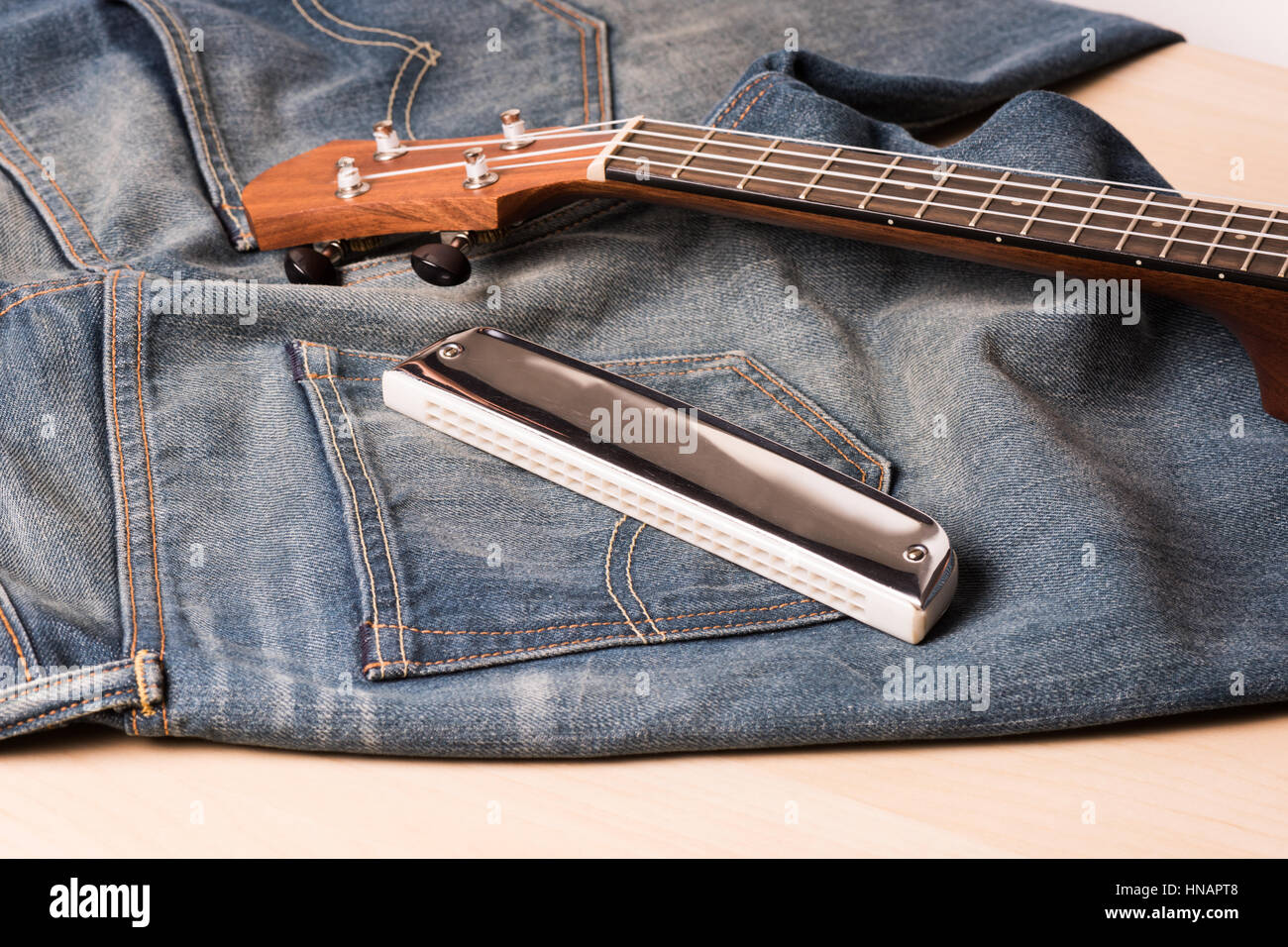 harmonica and ukulele, music instrument Stock Photo
