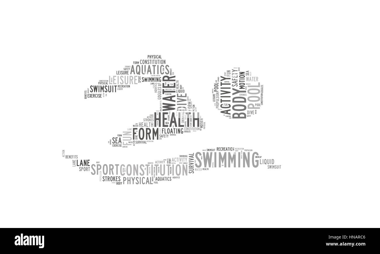 Word cloud featuring concepts referred to swimming or sports and health Stock Photo