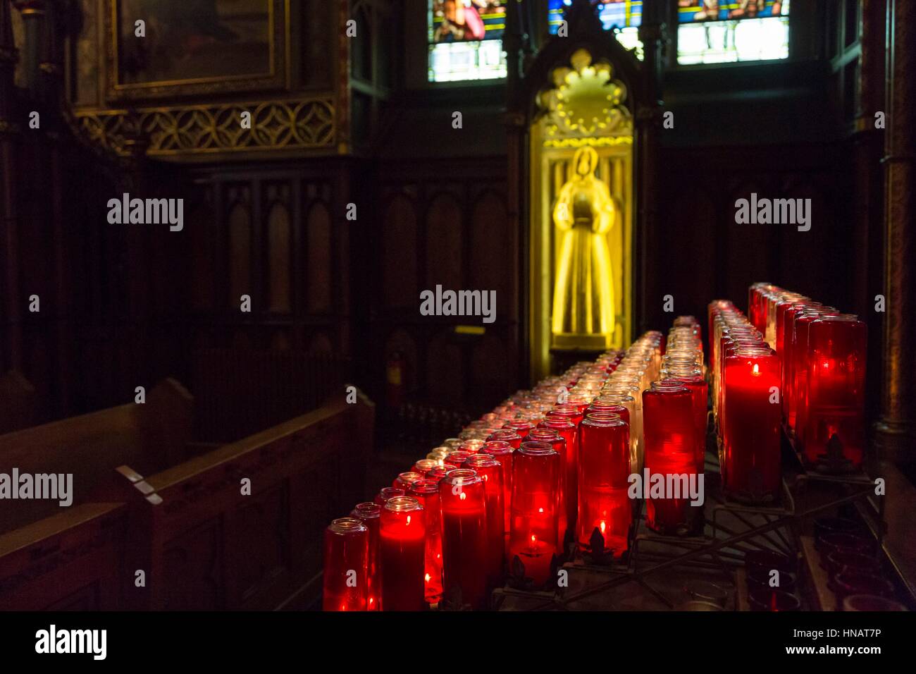 Candles in Basilica Notre Dame, Old City, Montreal, Quebec. Stock Photo