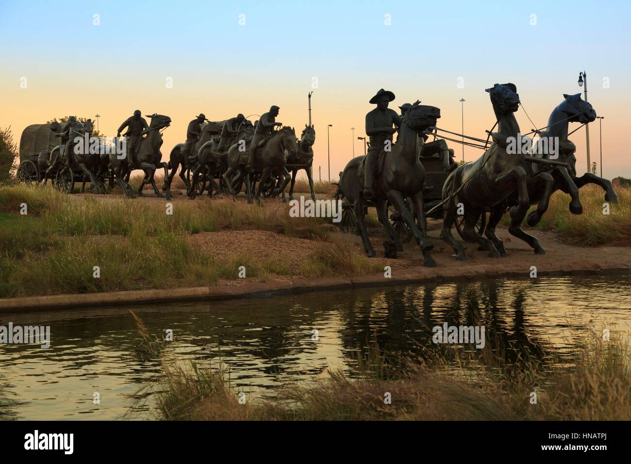 Centennial Land Run Monument at Sunset, Bricktown, Oklahoma City, OK ...