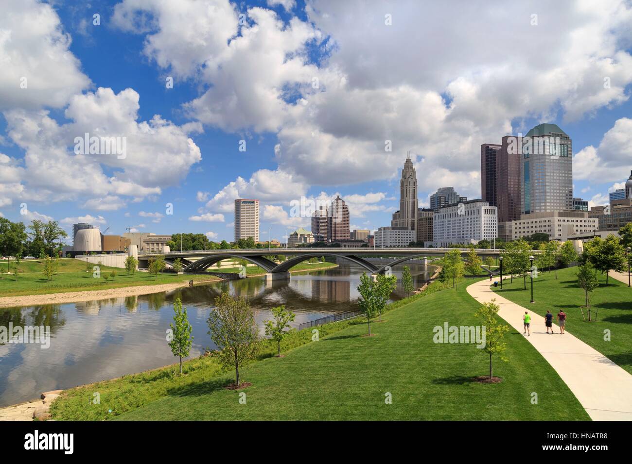 Scioto Mile Park and skyline, Downtown Columbus, Ohio, USA. Stock Photo