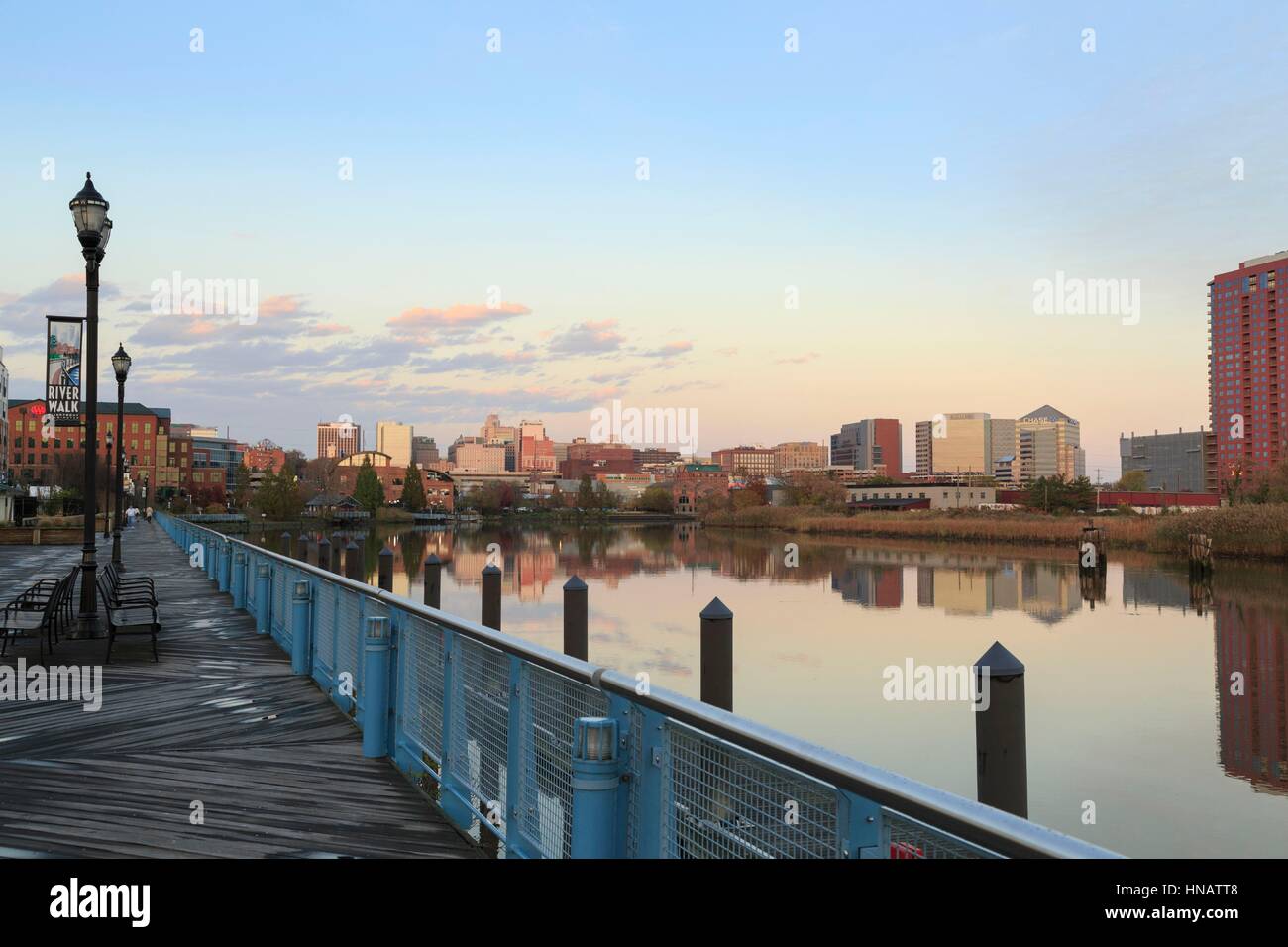 Riverfront on the Christina River, Wilmington, Delaware, USA Stock