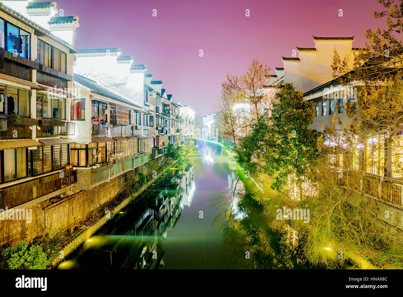 scenic view of homes along the river in Fuzimiao Nanjing Stock Photo