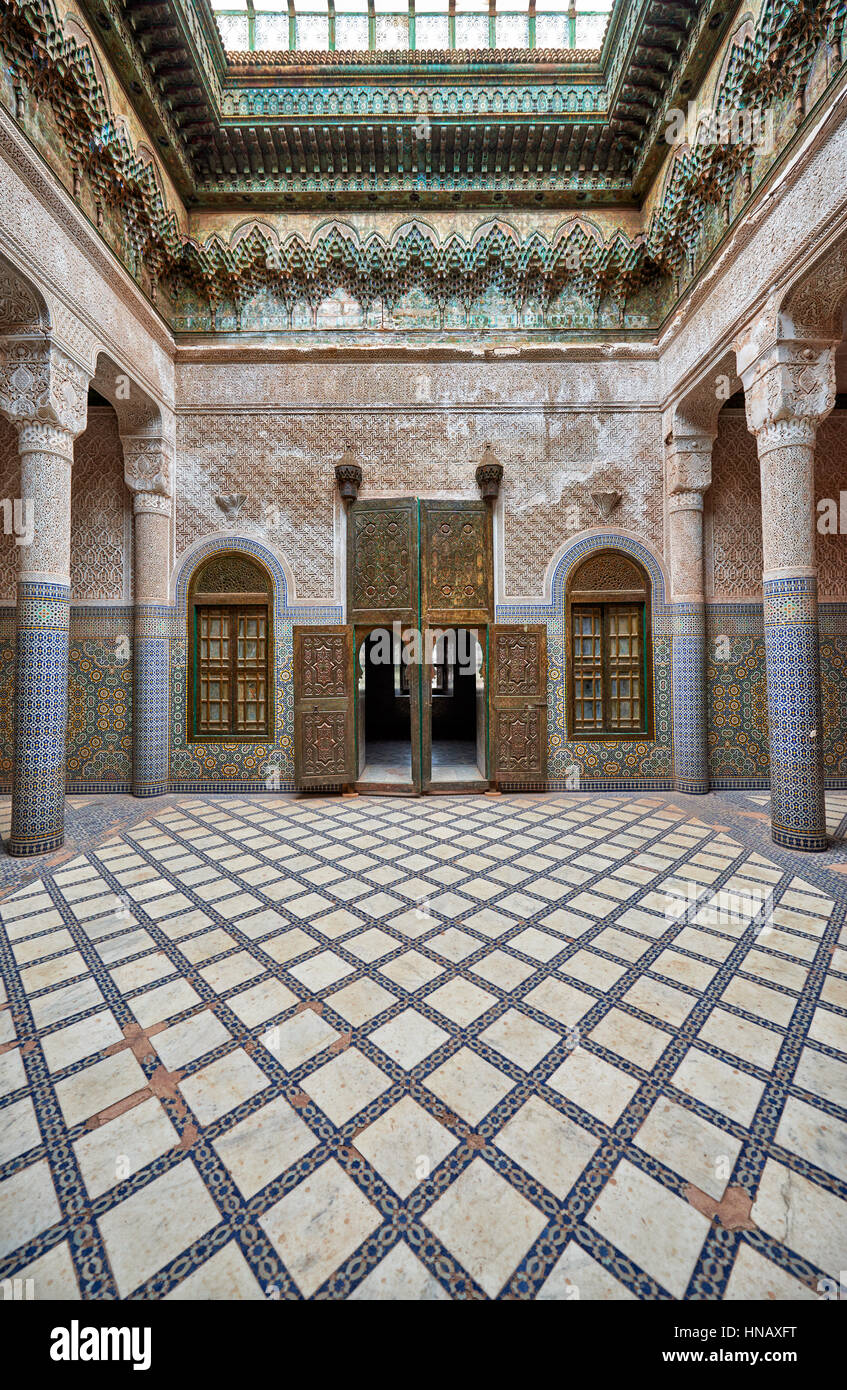 interior view with strong decoration of Kasbah of Telouet, Morocco ...