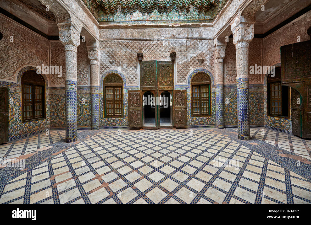 interior view with strong decoration of Kasbah of Telouet, Morocco ...