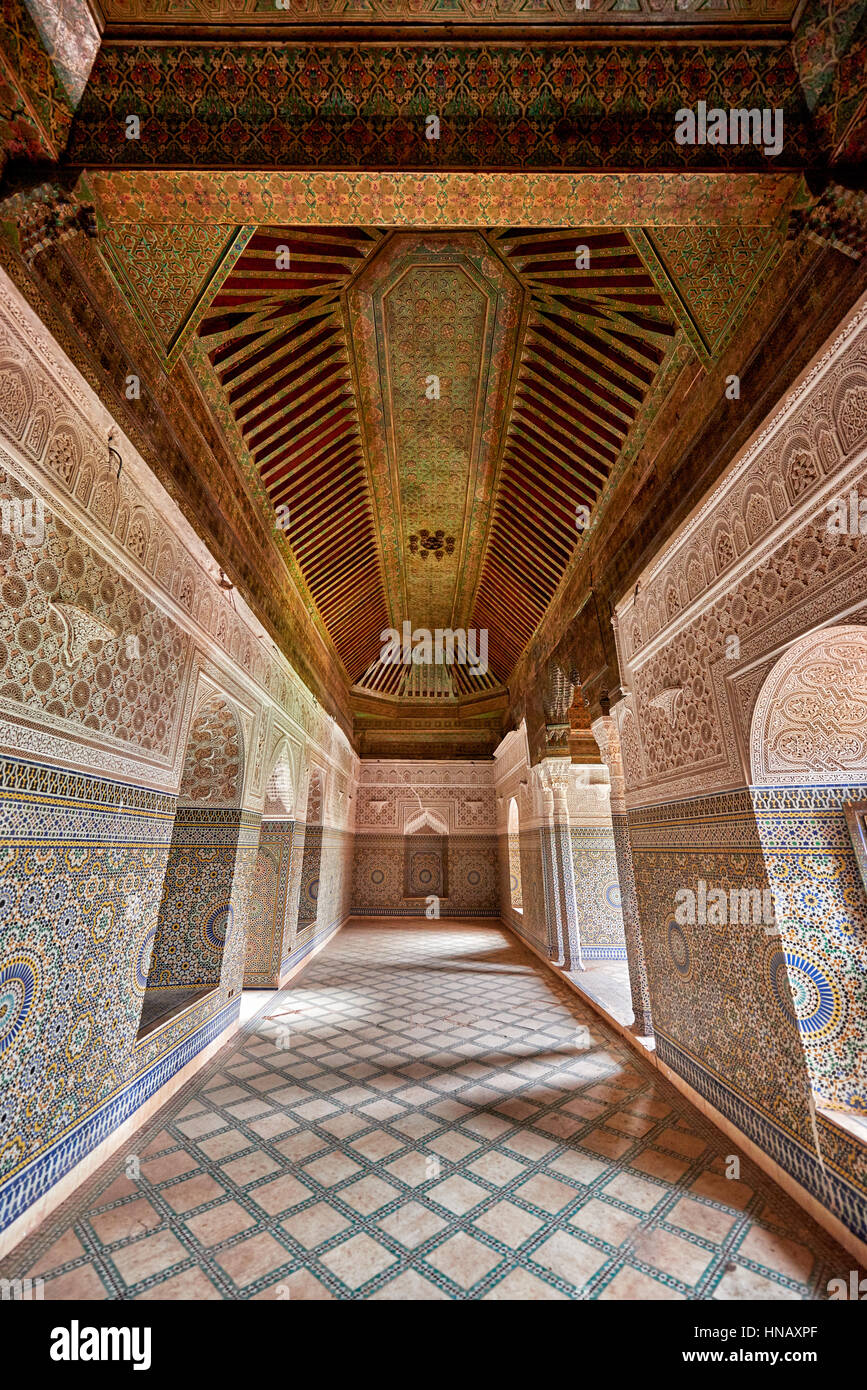 interior view with strong decoration of Kasbah of Telouet, Morocco ...