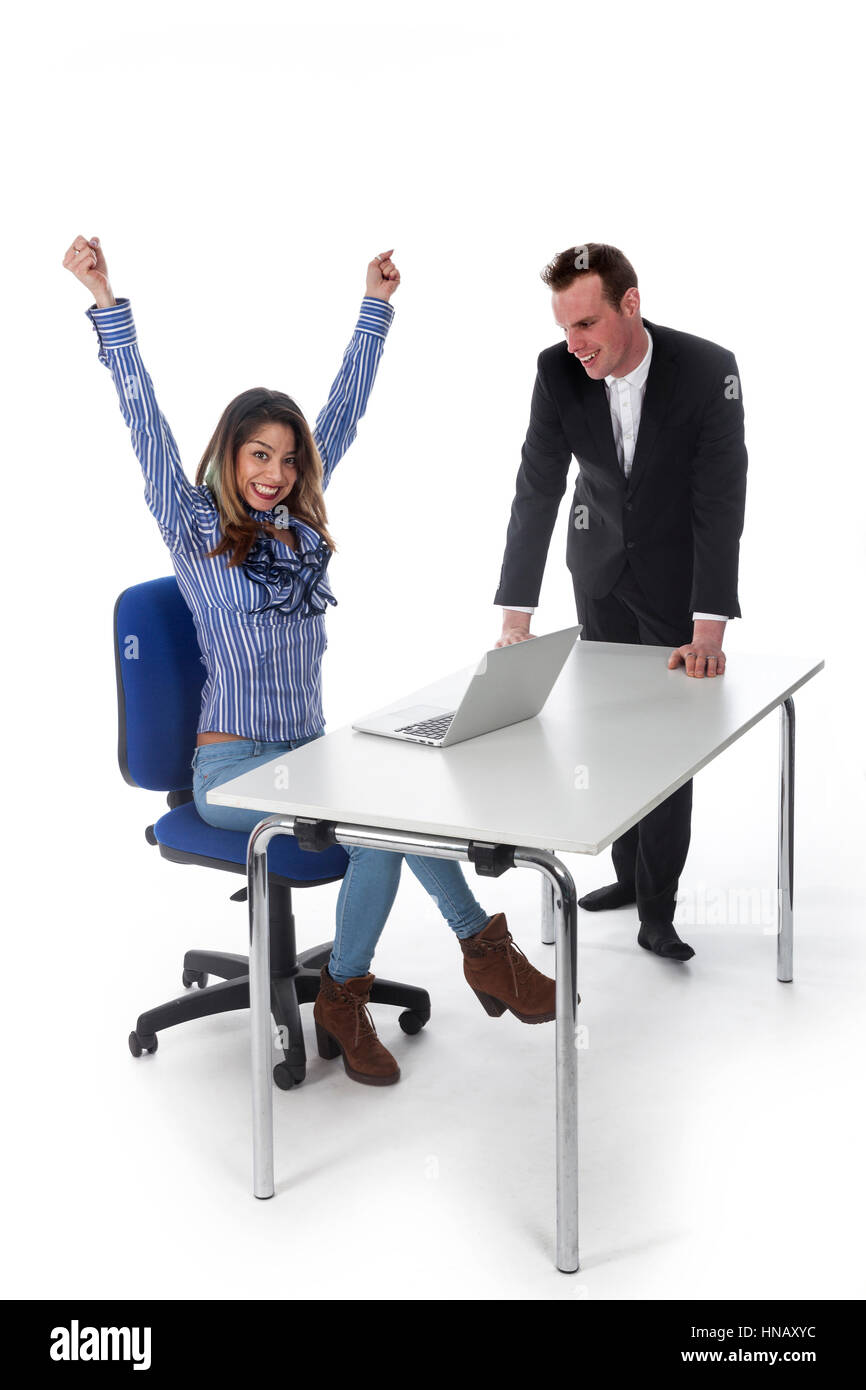 Business people cheering in office Cut Out Stock Images & Pictures - Alamy