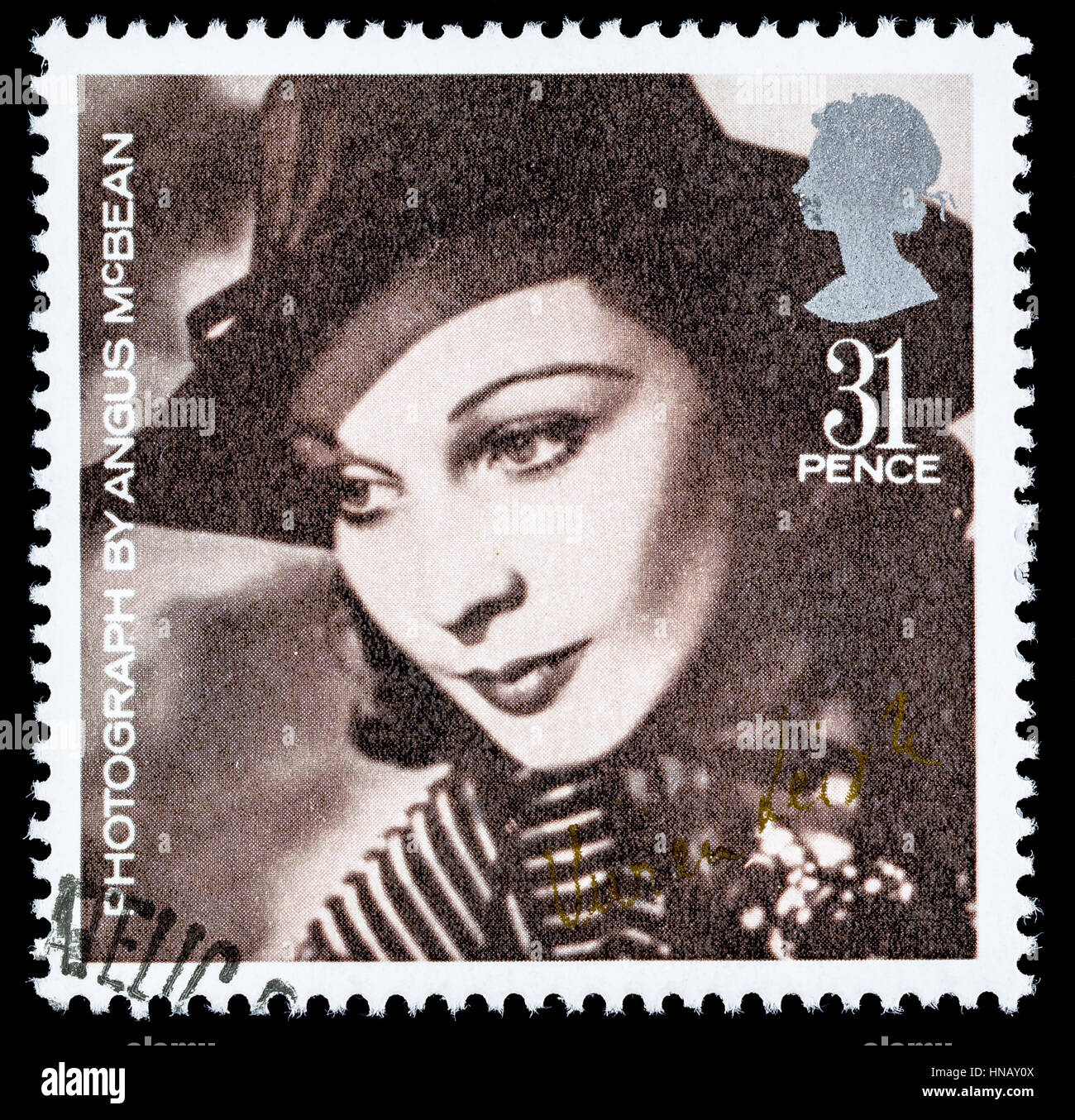 UNITED KINGDOM - CIRCA 1985: A used postage stamp printed in Britain celebrating British Film Year showing the Famous Movie Actress Vivien Leigh Stock Photo