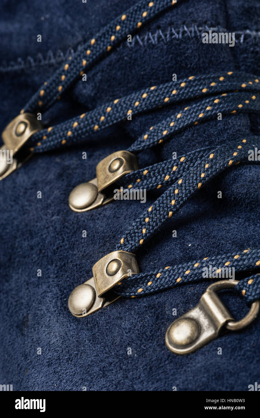 closeup detail of blue suede shoes Stock Photo