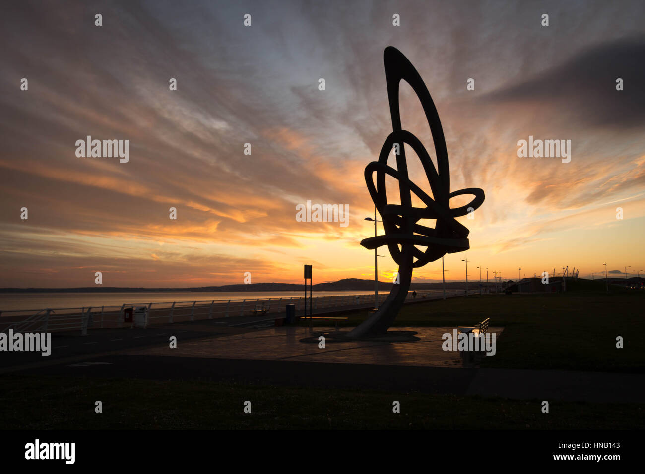 Aberavon Beach Kite Sculpture and Sunset Stock Photo