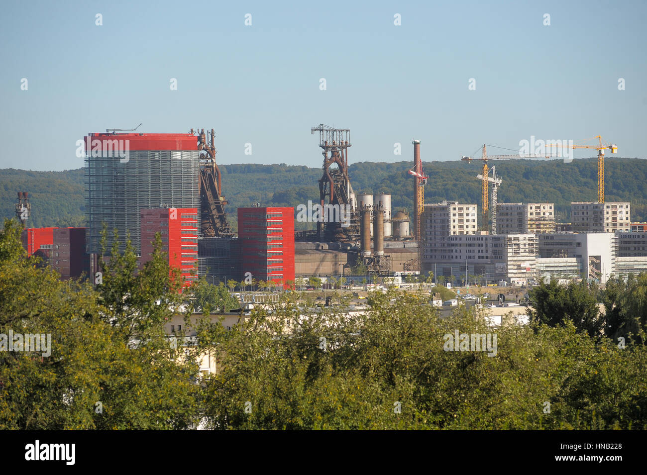 Esch-sur-Alzette, Belval, Luxembourg View of the new project city of Belval, with Arcelor Mittal Factory, RBC Dexia bank building, futur Luxembourg Un Stock Photo