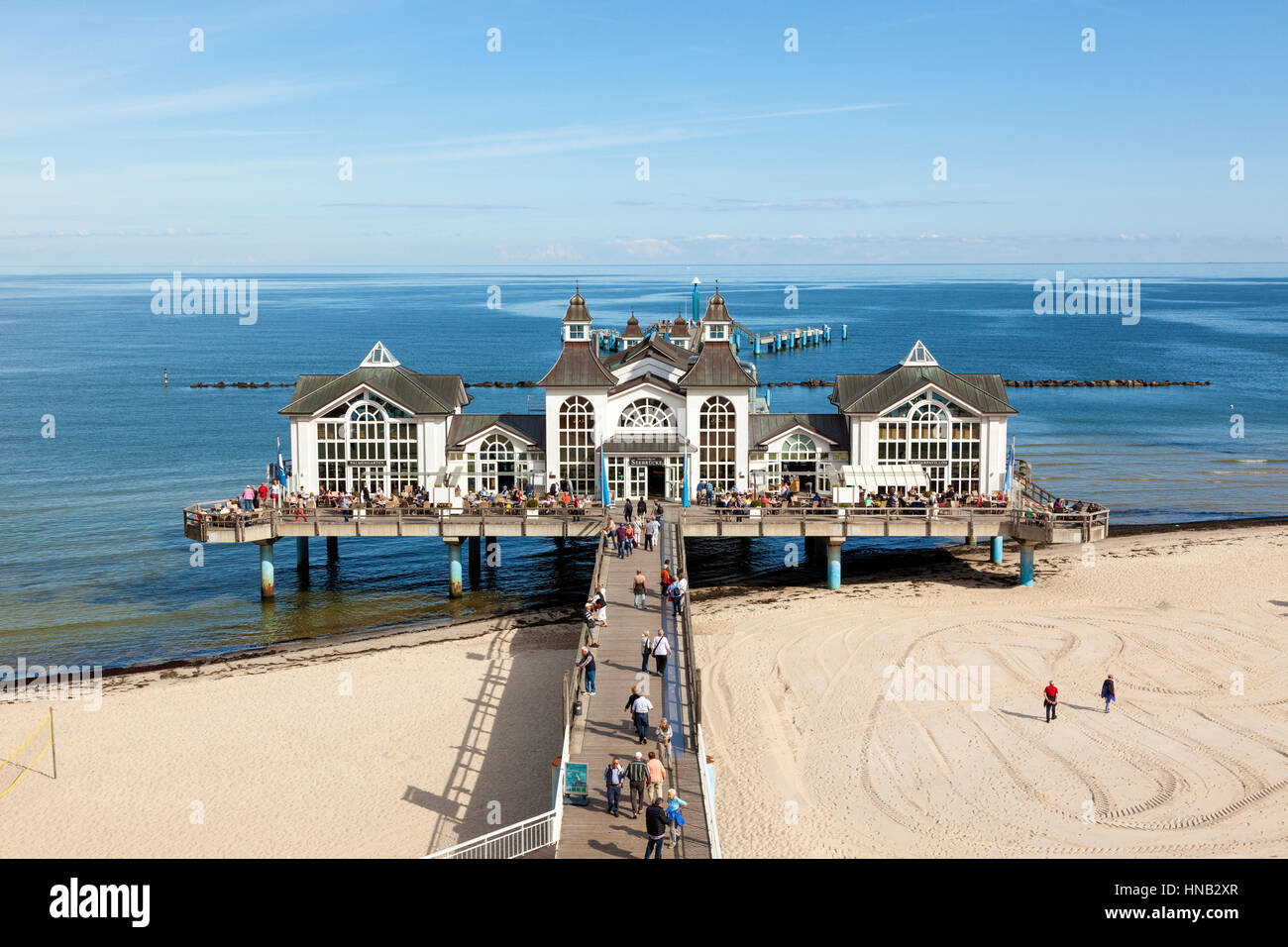 Sellin, Germany - September 22, 2016: Tourists visiting the historic pier at the Baltic Sea beach on the island of Ruegen. Stock Photo