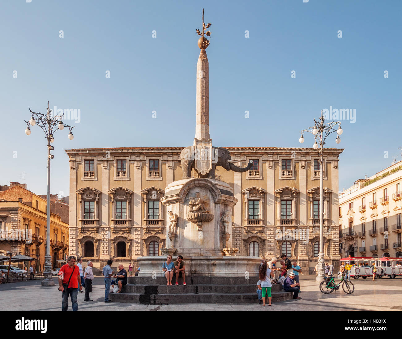 CATANIA, ITALY - SEPTEMBER 13, 2015: The fountain of Elephant on the Cathedral Square in Catania, Sicily, Italy Stock Photo