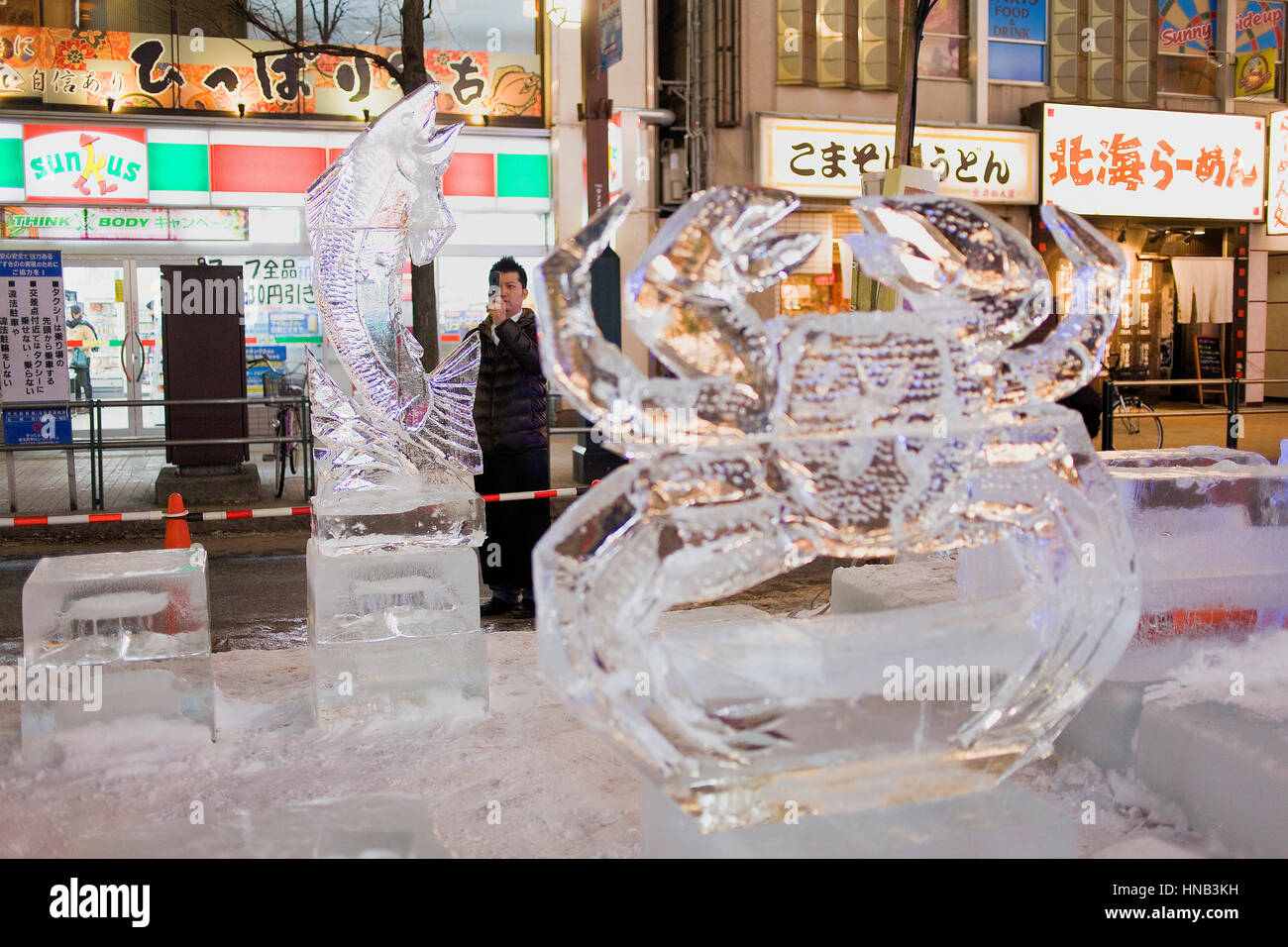 Visitors,Sapporo snow festival,ice sculpture,Sapporo Ekimae dori, Sapporo, Hokkaido, Japan Stock Photo