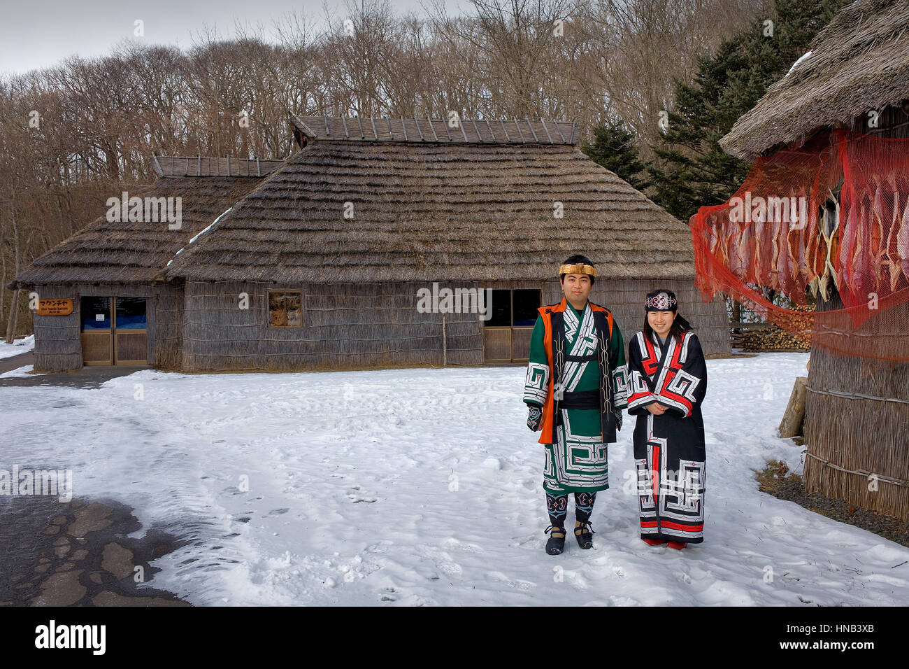 Aino couple in Ainu village museum,Shiraoi Poroto Kotan,Shiraoi ...