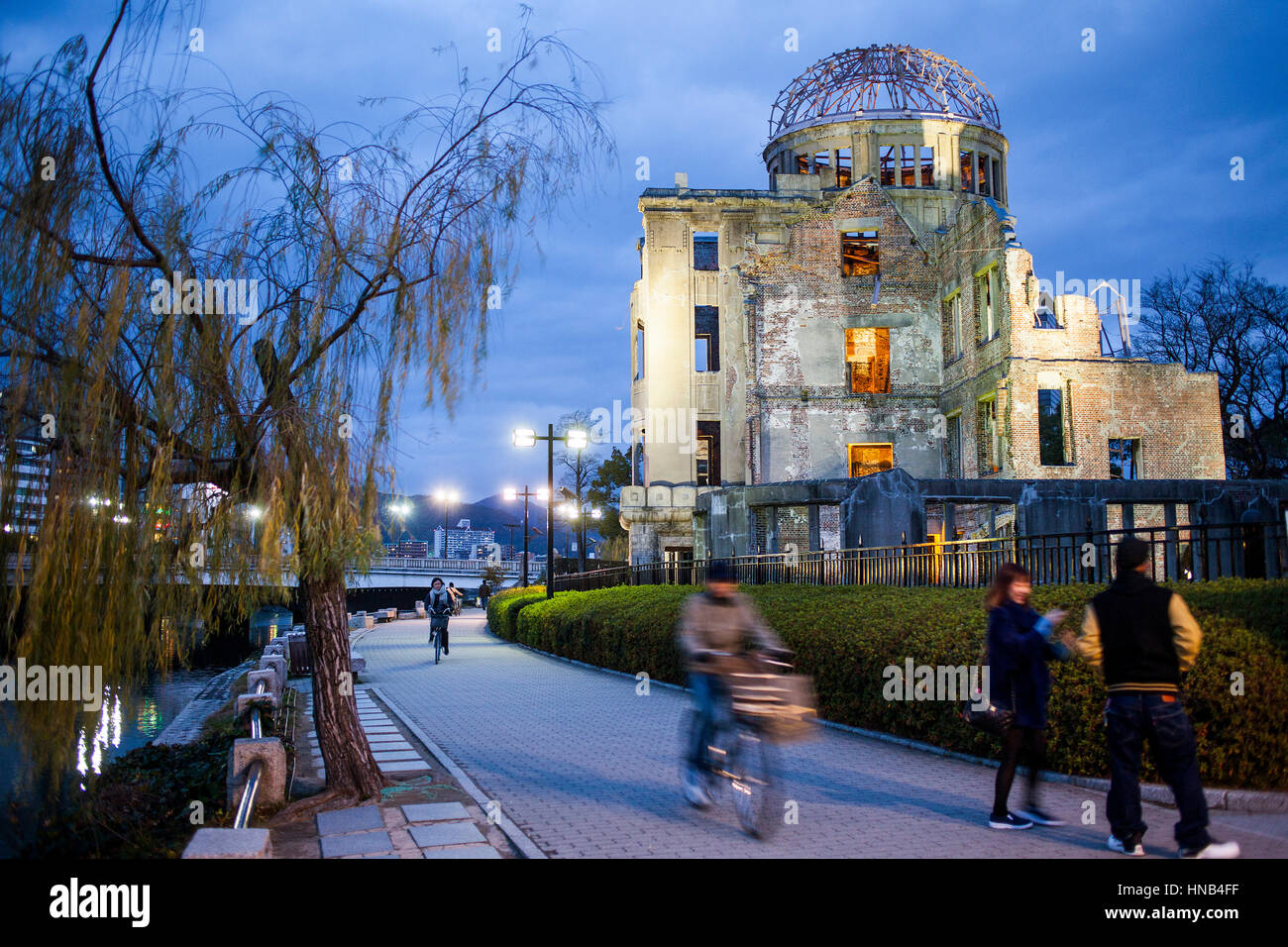 Atomic Bomb Dome (Gembaku), in Motoyasugawa river, Peace Park, Hiroshima, Japan Stock Photo