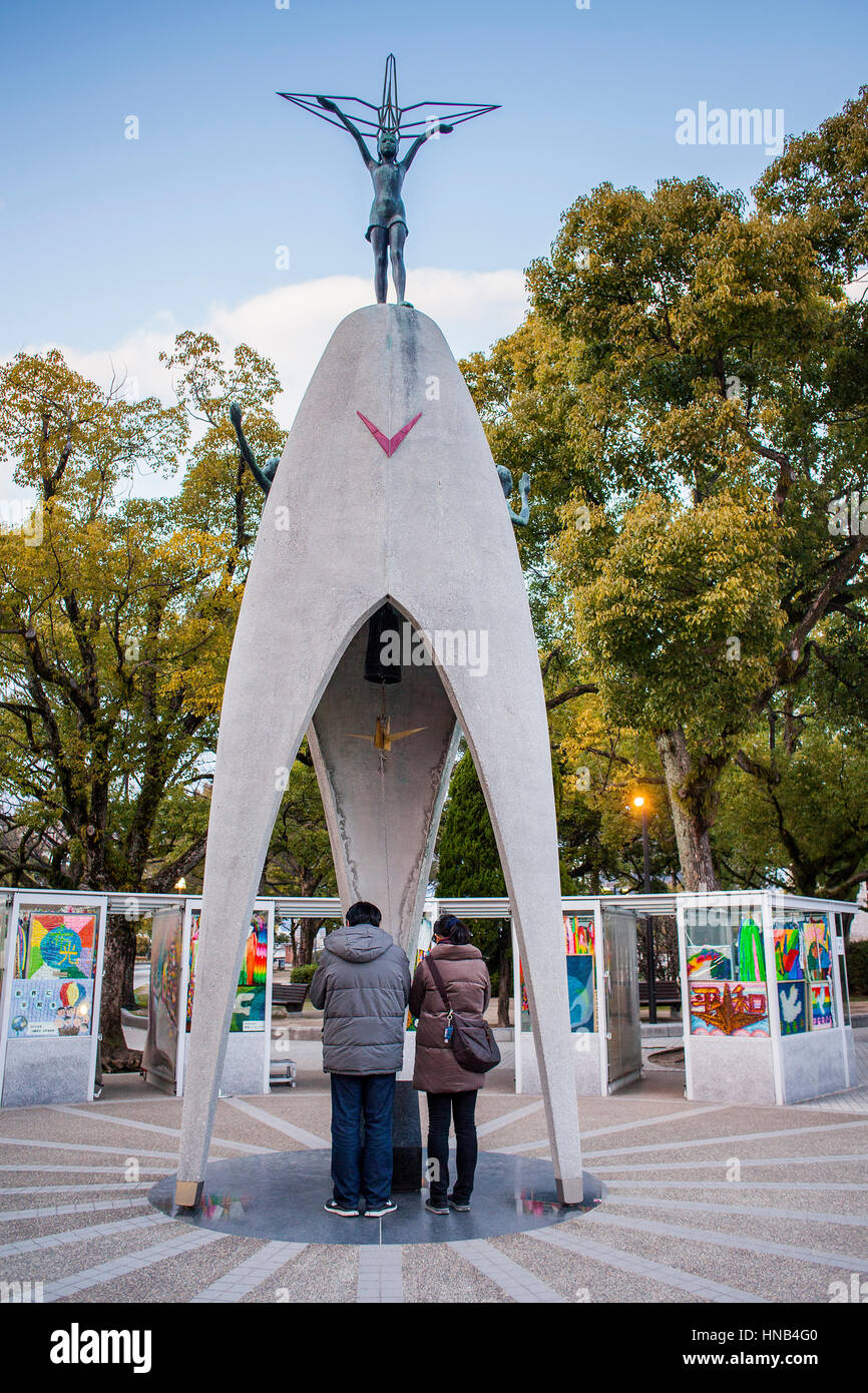 Praying, Peace Monument of Children, Peace Park, Hiroshima, Japan Stock Photo