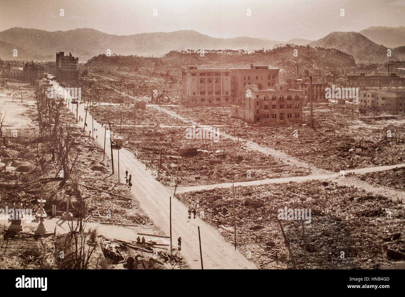 photo of Hiroshima after the atomic bomb explosion, Hiroshima Peace Memorial Museum, Hiroshima, Japan Stock Photo