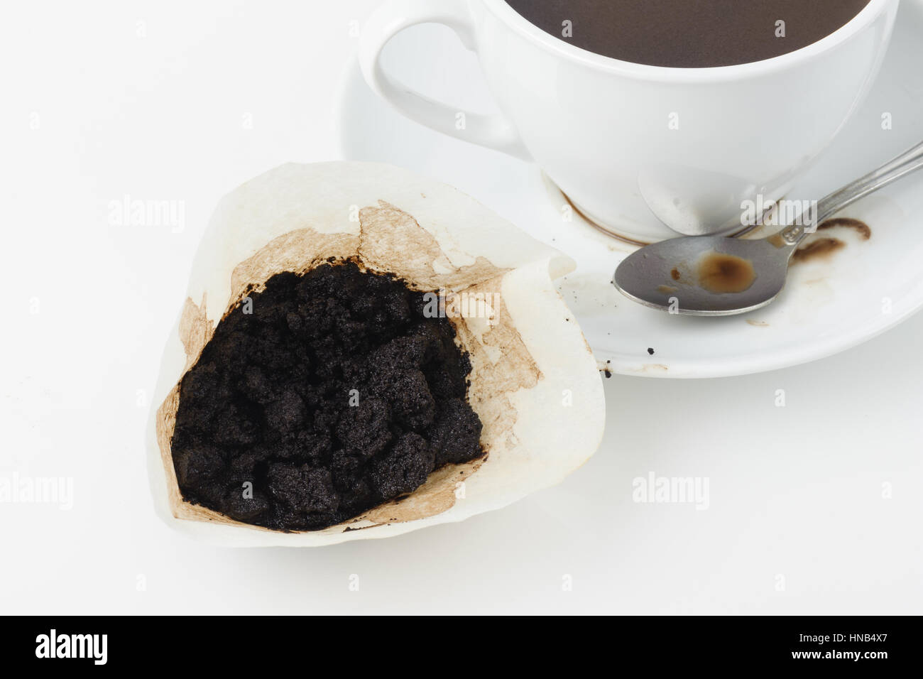 used white coffee filters with coffee ground Stock Photo Alamy