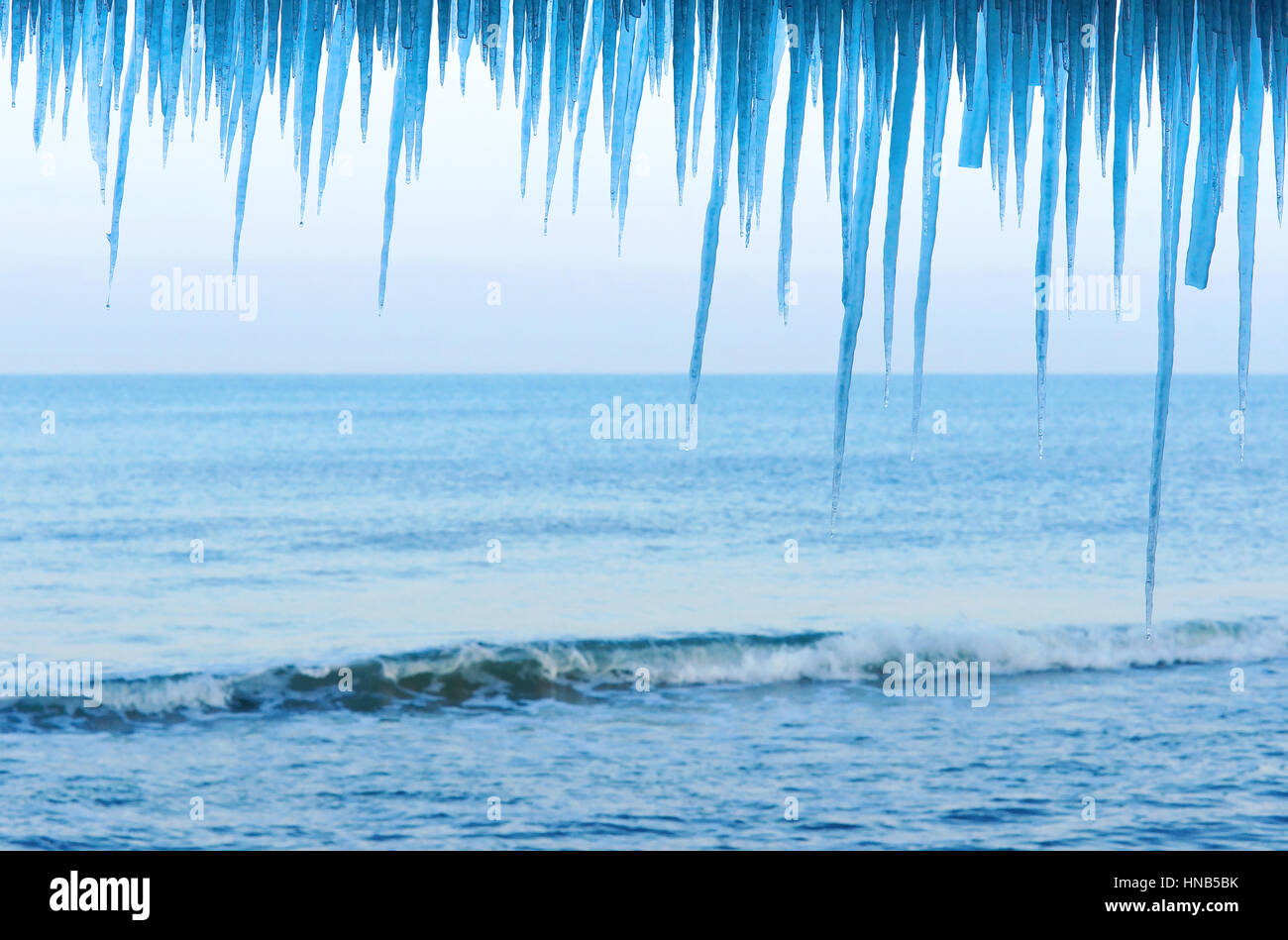 the frozen sea, winter, icicles on the sea Stock Photo
