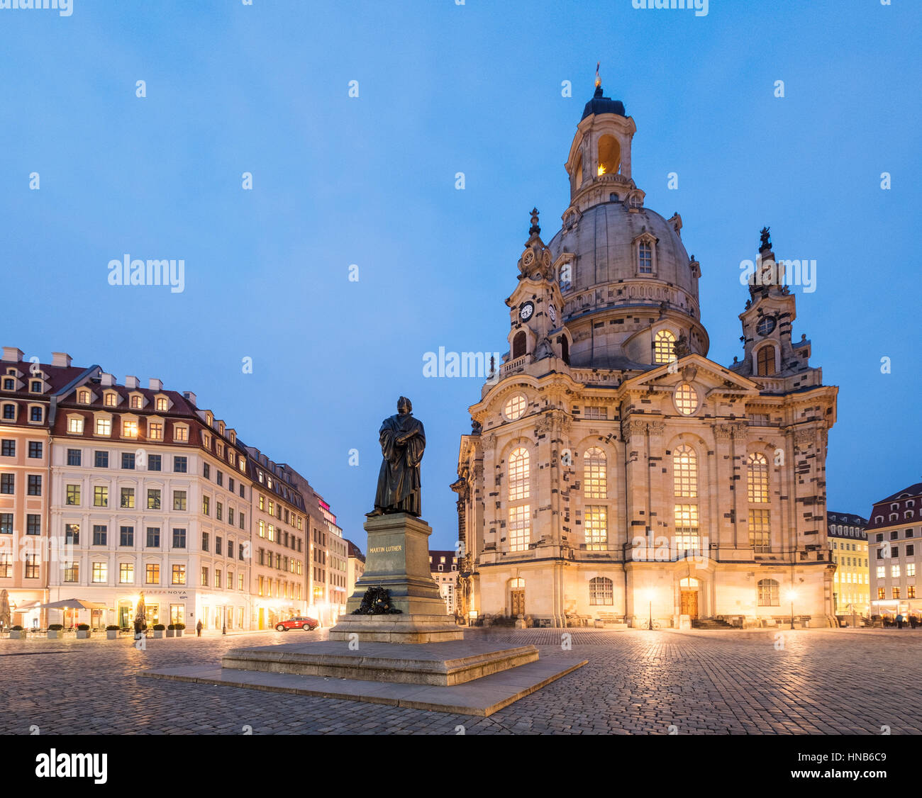 Night view of Frauenkirche in Neumarkt in Dresden, Germany Stock Photo