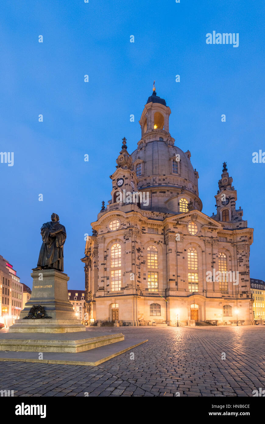 Night view of Frauenkirche in Neumarkt in Dresden, Germany Stock Photo