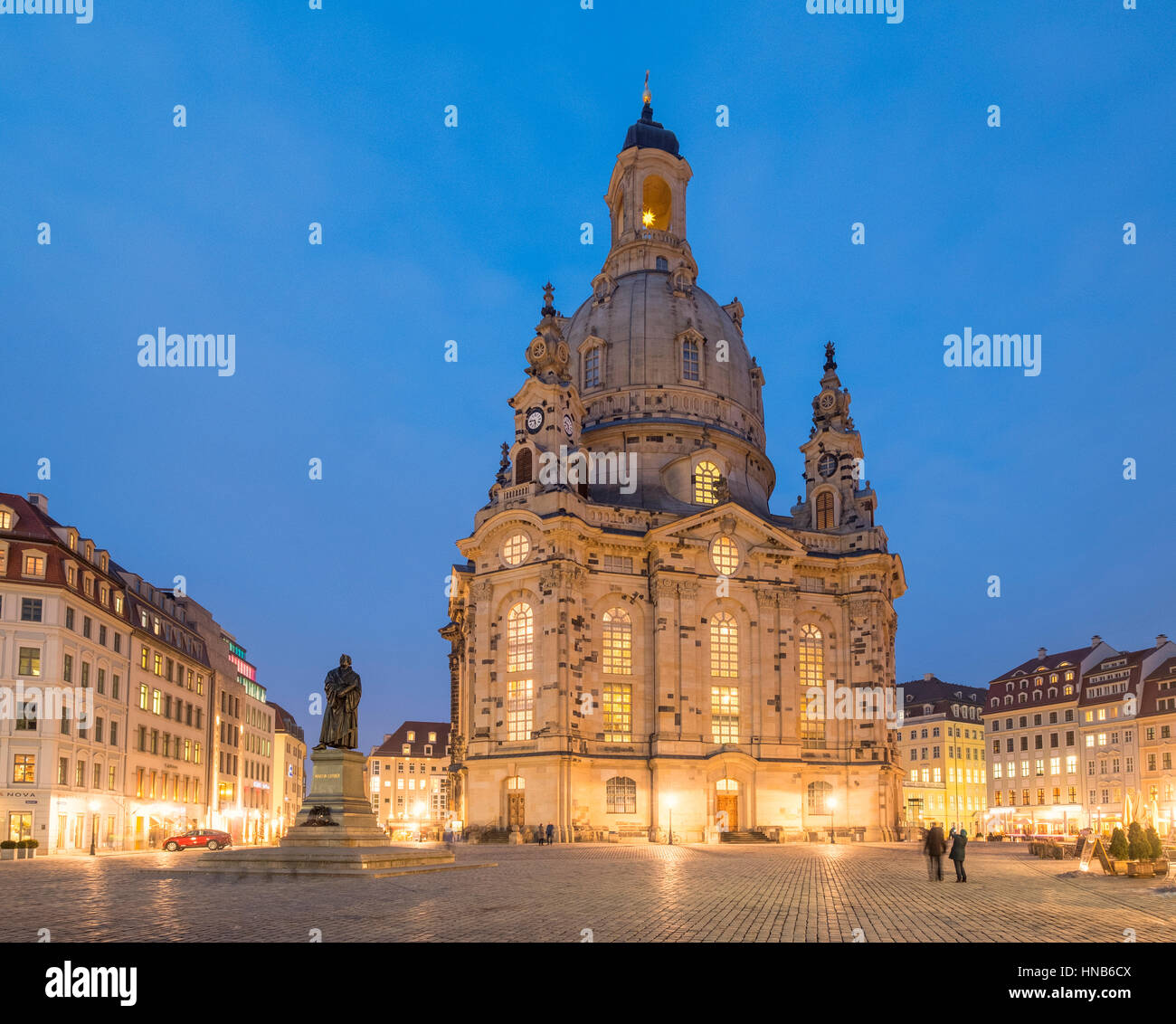 Night view of Frauenkirche in Neumarkt in Dresden, Germany Stock Photo