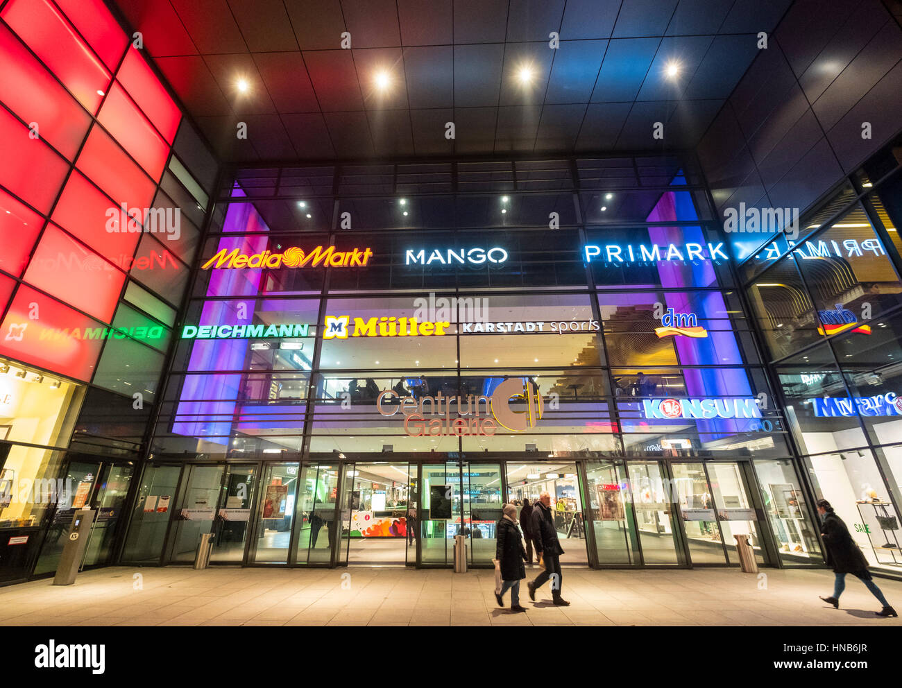 Night view of Centrum Shopping Centre in Dresden Germany Stock Photo