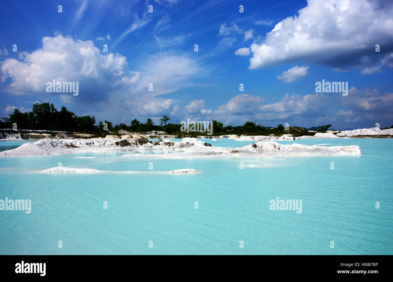 Clear blue Kaolin Lake, Belitung Island in Air Raya Village. Stock Photo