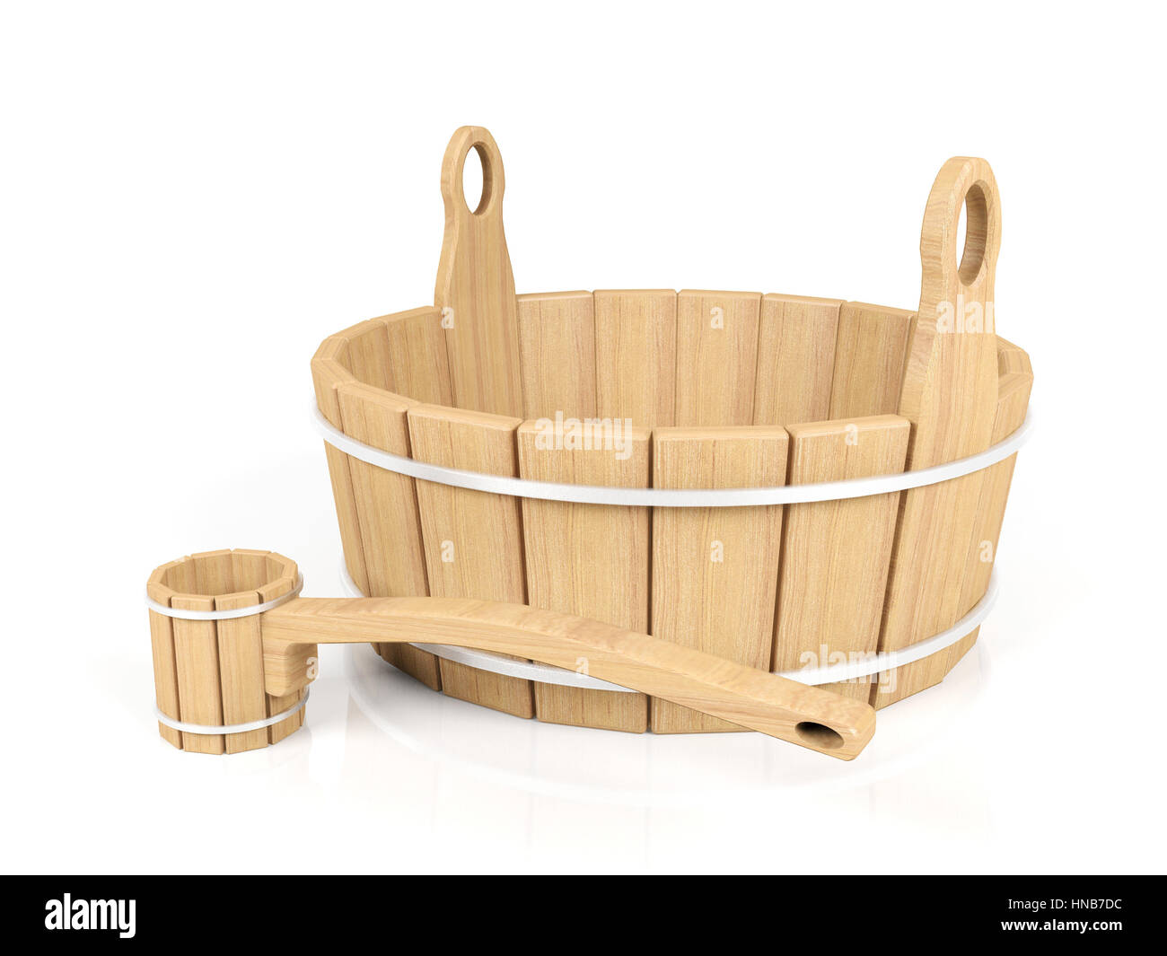 Wooden bucket and dipper isolated on white background Stock Photo Alamy