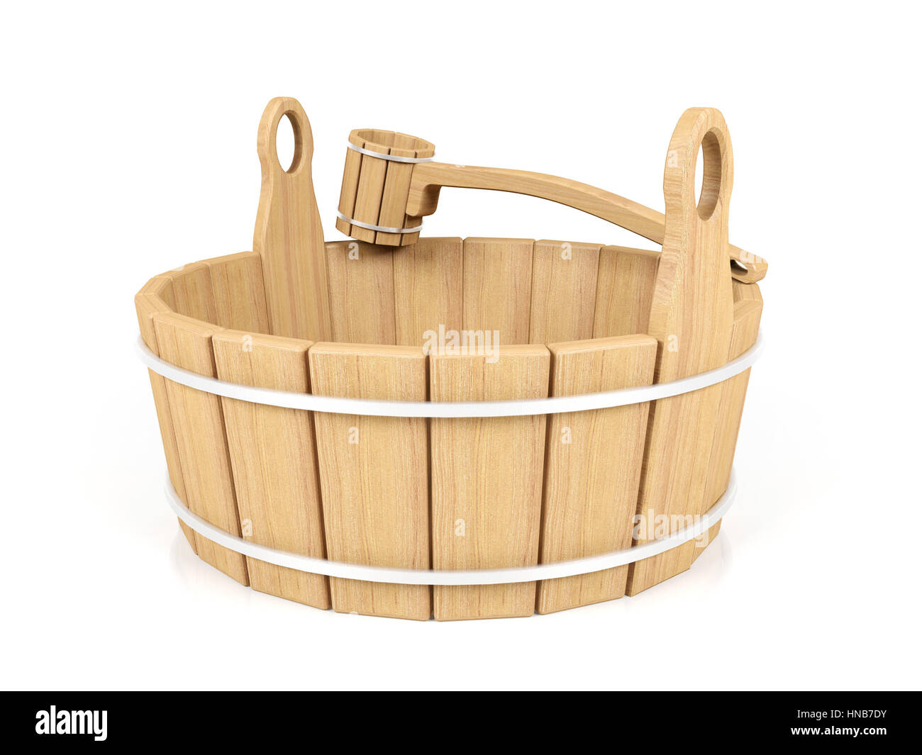 Wooden bucket and dipper isolated on white background Stock Photo Alamy