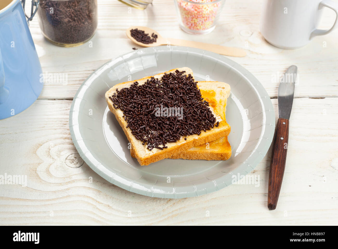 sweet children breakfast chocolate and sugar sprinkles crumbles Stock Photo