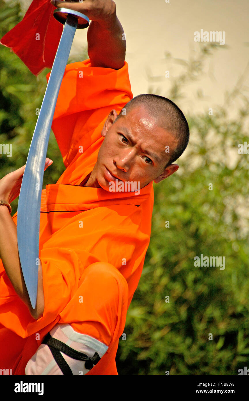 Tai O, Hongkong, 12 december-2006: Kung fu practice, a famous Chinese sport. Stock Photo