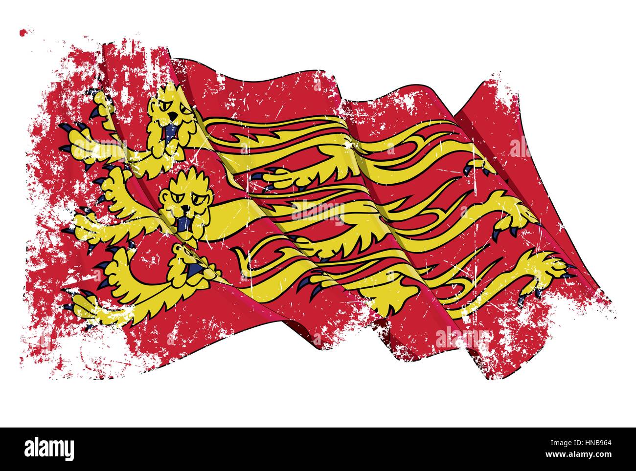 Grunge Vector Illustration of a waving English Royal banner. All