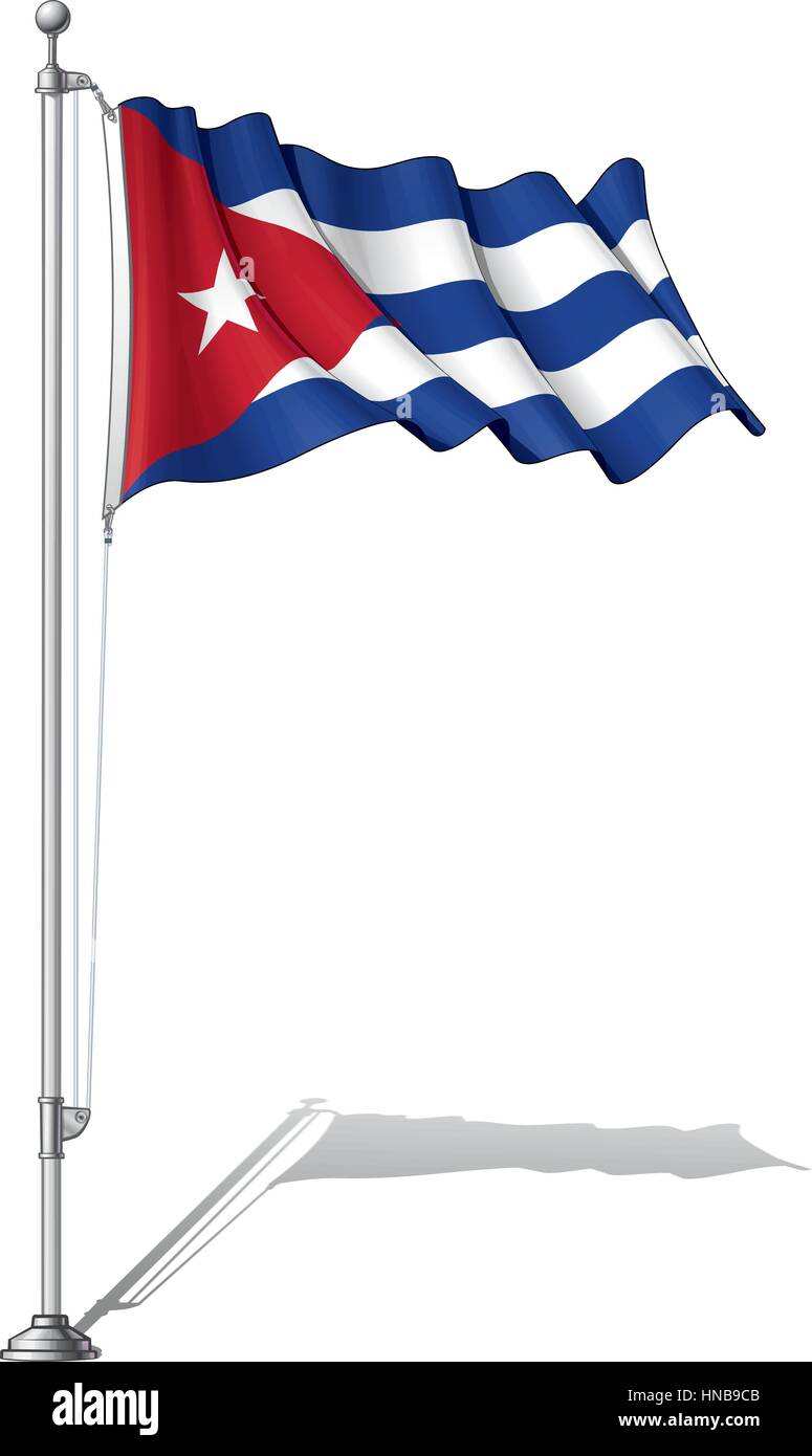 Vector Illustration Of A Waving Cuban Flag Fasten On A Flag Pole