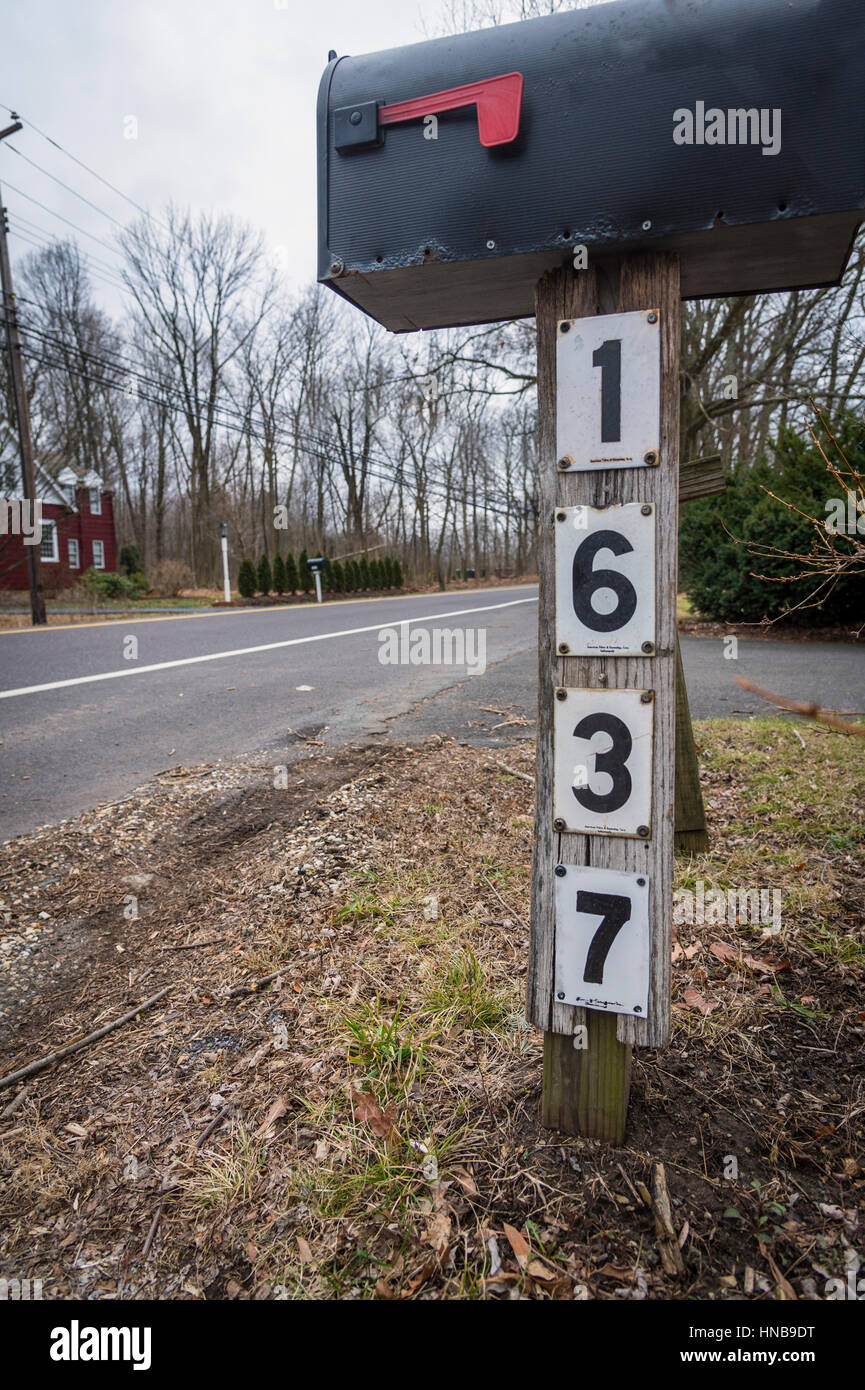 Mailbox On Side Of Country Road, Indiana, USA Stock Photo