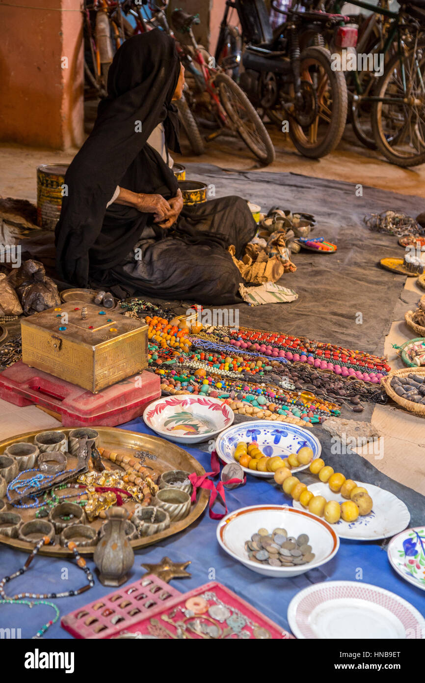 Rissani, Morocco.  Woman Selling Necklaces in the Market Stock Photo