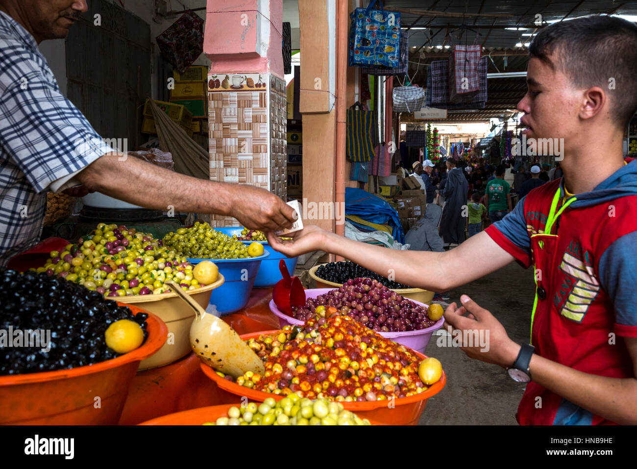 Rissani, Morocco.  Olives for Sale in the Market. Stock Photo