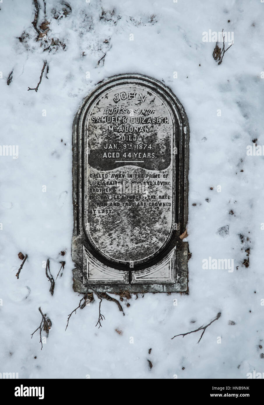 Cemetery Grave Markers In Snow Stock Photo