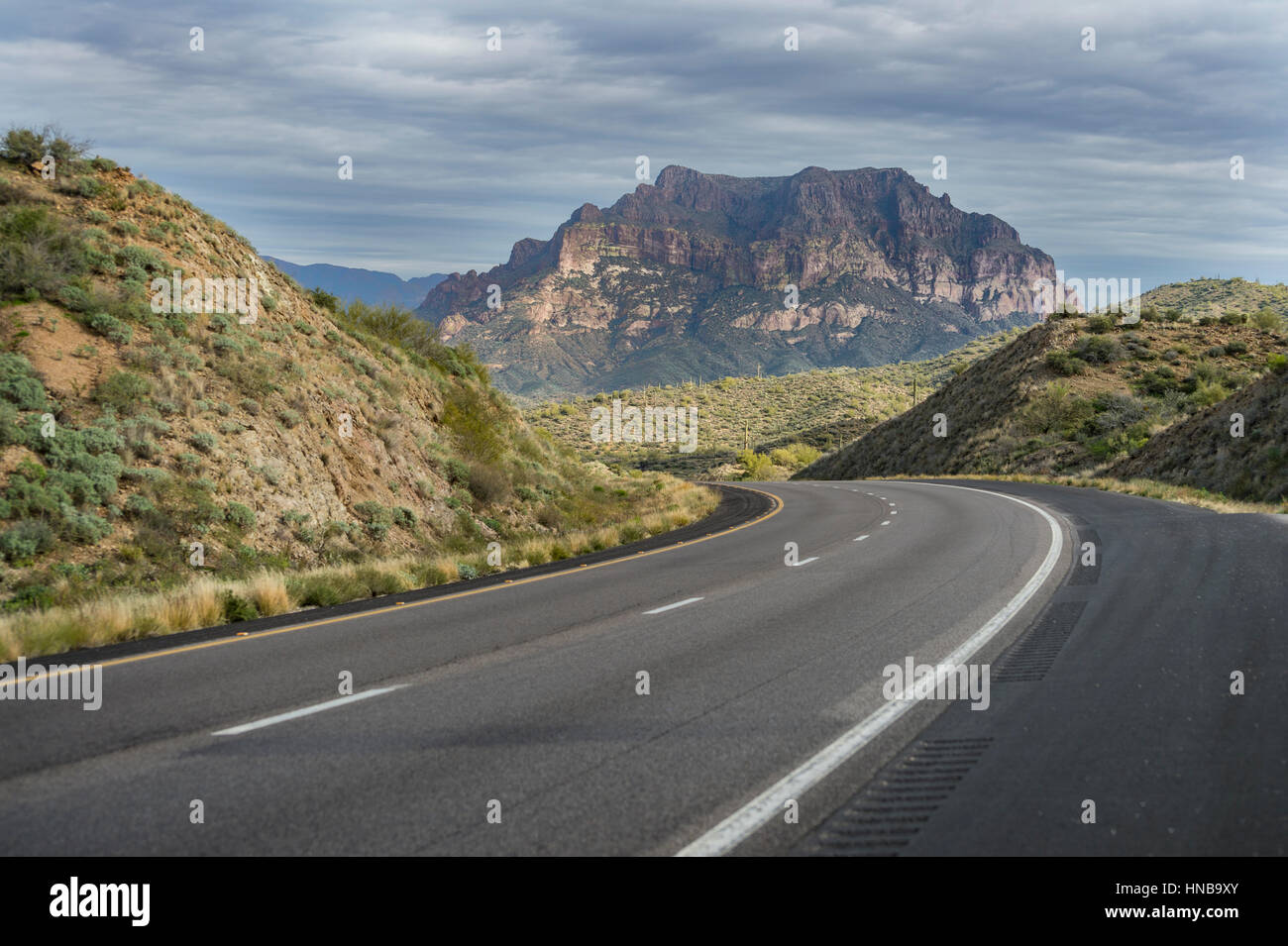 Highway Through Tonto National Forest, Arizona, USA Stock Photo