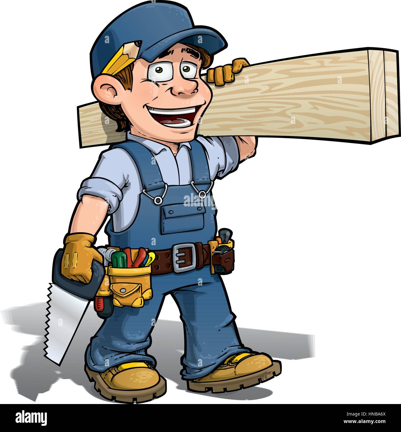 Cartoon illustration of a handyman - carpenter carrying planks of wood  Stock Vector Image & Art - Alamy