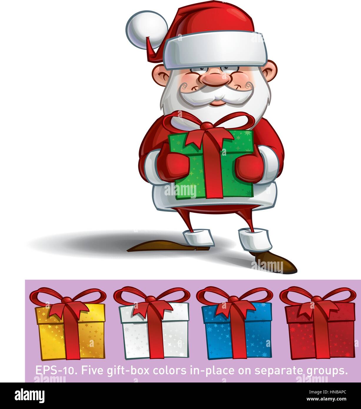 Cartoon vector illustration of a happy Santa Claus holding a big gift ...