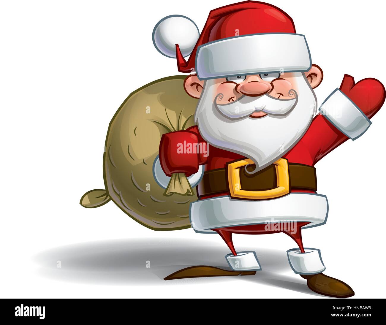 Cartoon vector illustration of a happy Santa Claus holding a gift sack ...