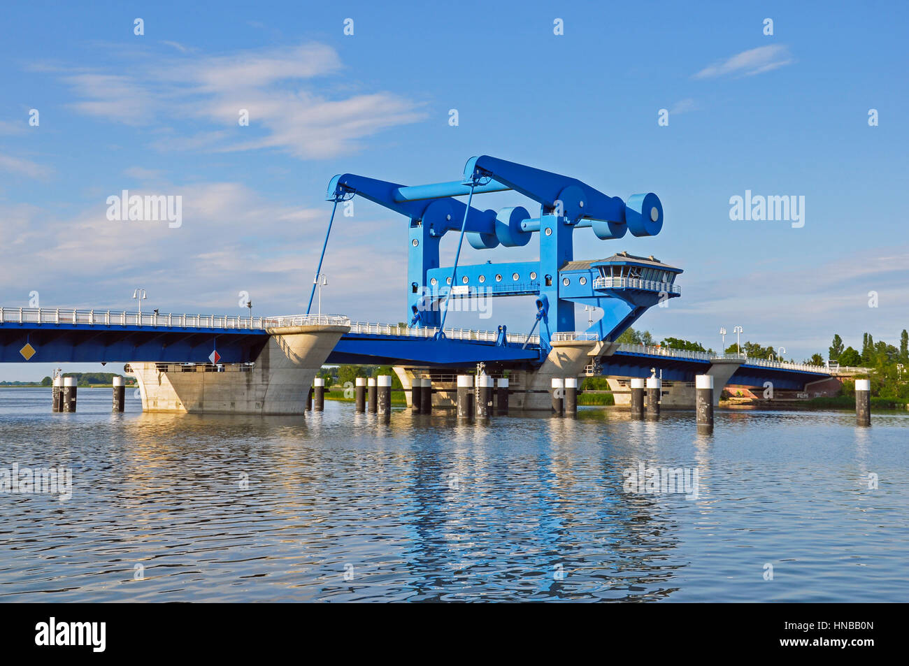 Bascule bridge over the river Peene in Germany Stock Photo