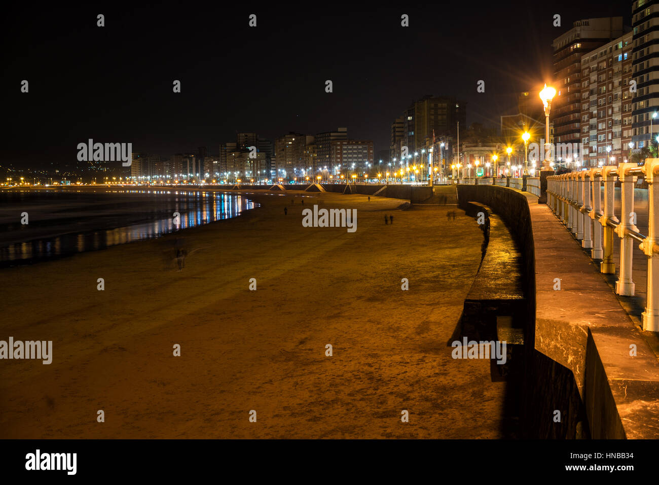 Gijon promenade at night, Asturias Stock Photo