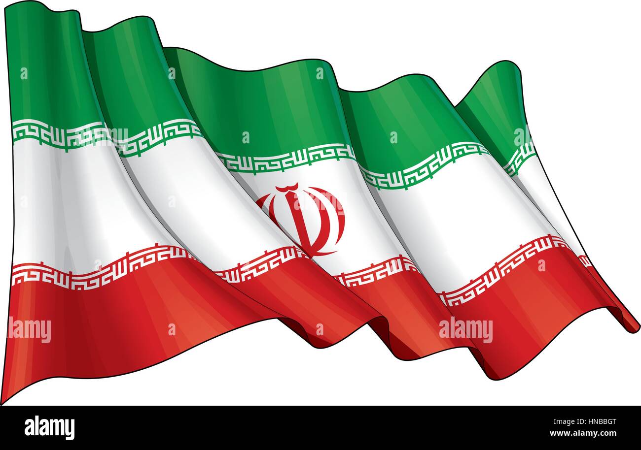 Vector Illustration of a Waving Iranian Flag. All elements neatly organized. Lines, Shading & Flag Colors on separate layers for easy editing. Stock Vector