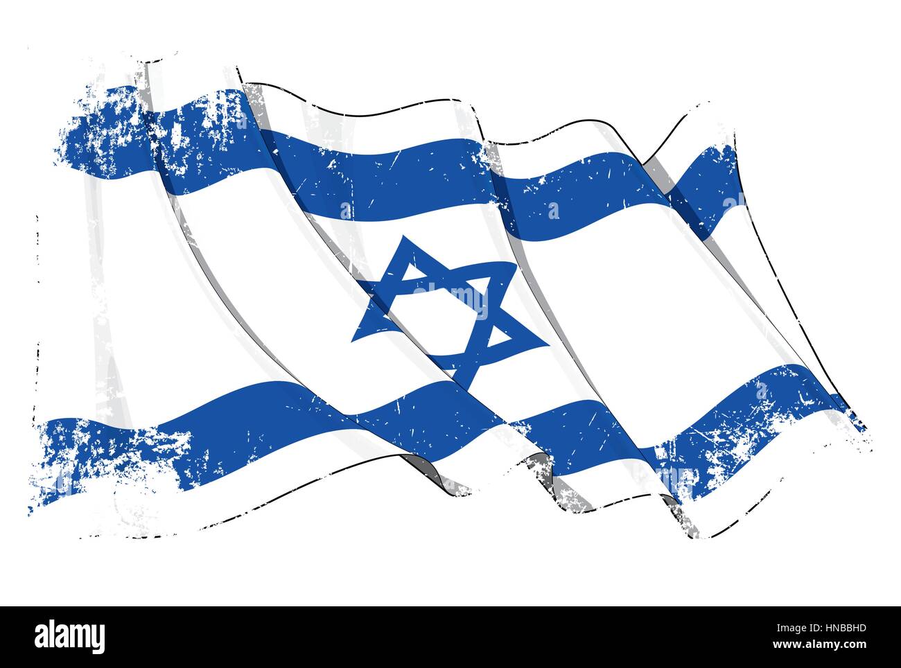 Grunge Vector Illustration of a waving Israeli flag against white ...