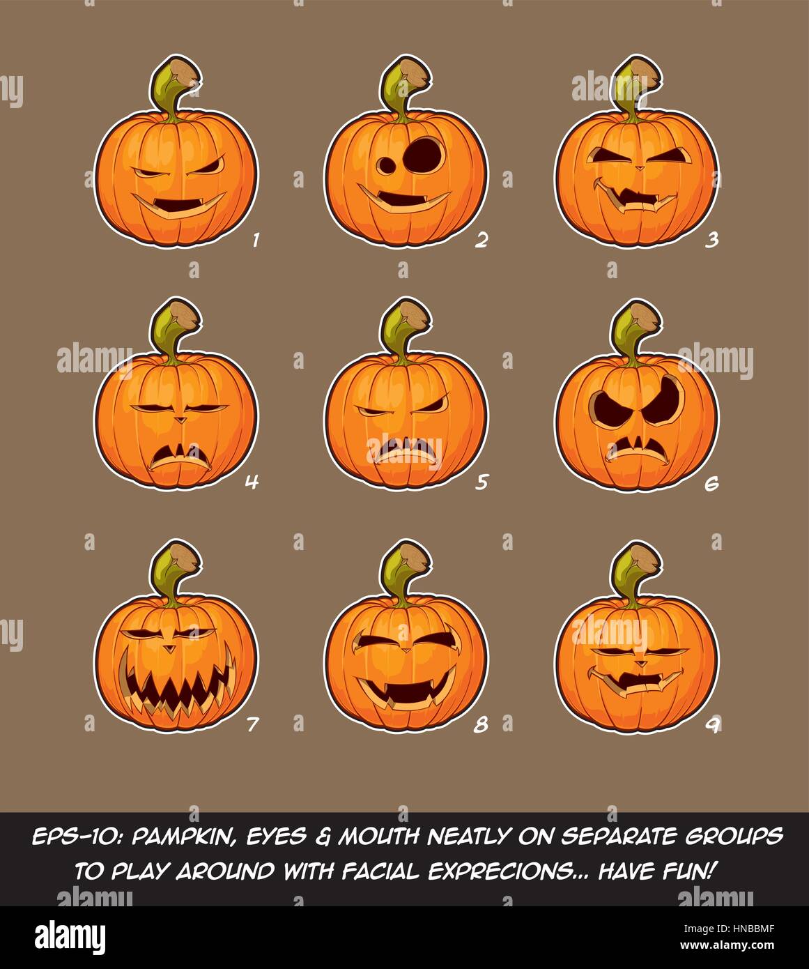 Vector icons of Jack O Lantern in 9 vampire expressions. Each expression on  separate Layer; Pumpkin, Eyes & Mouth on separate groups for further explo  Stock Vector Image & Art - Alamy