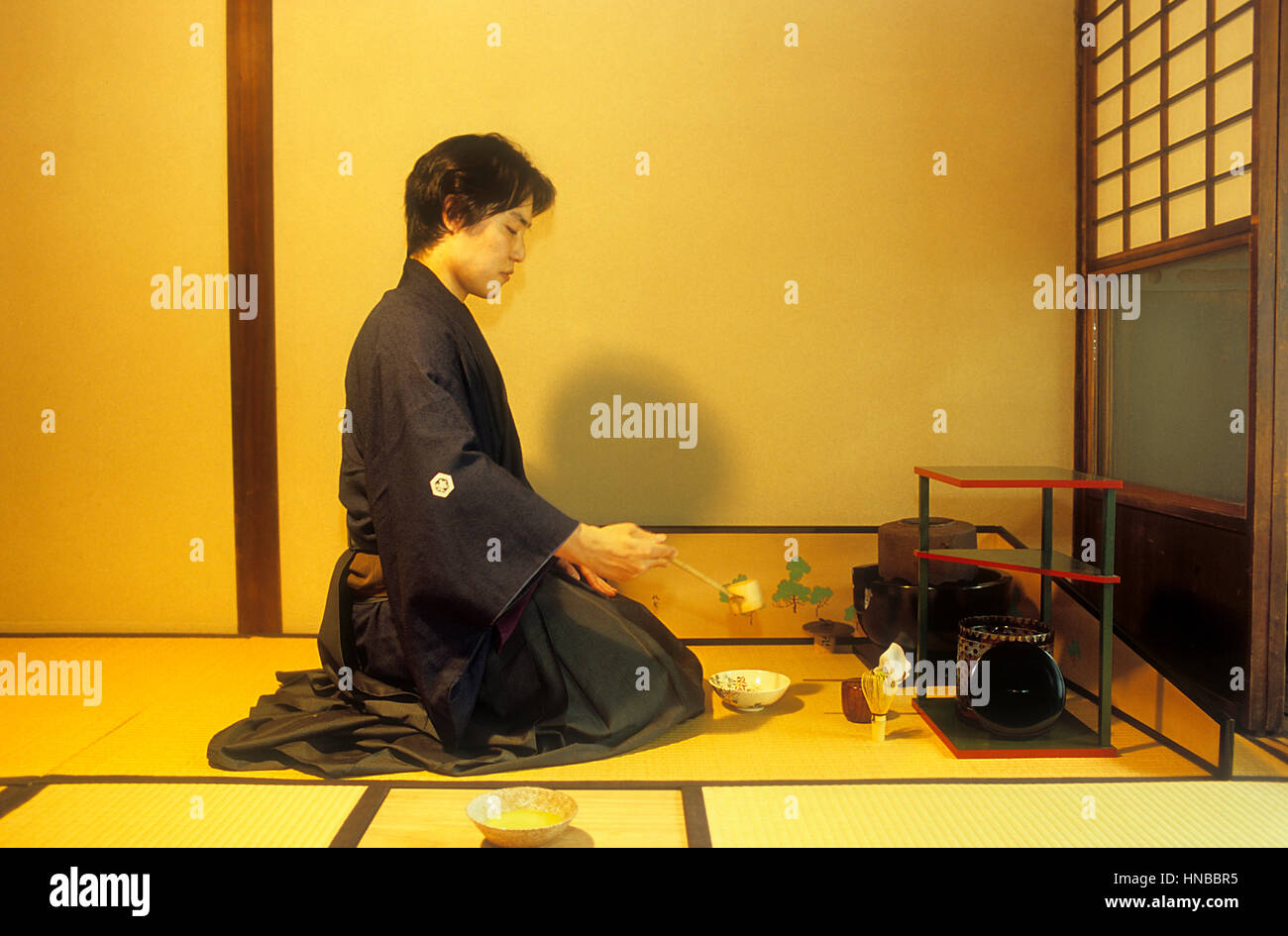 Tea, ceremony, in Bikoen, tea house, 235 Butsuguya-Cho,Kyoto, Japan Stock Photo