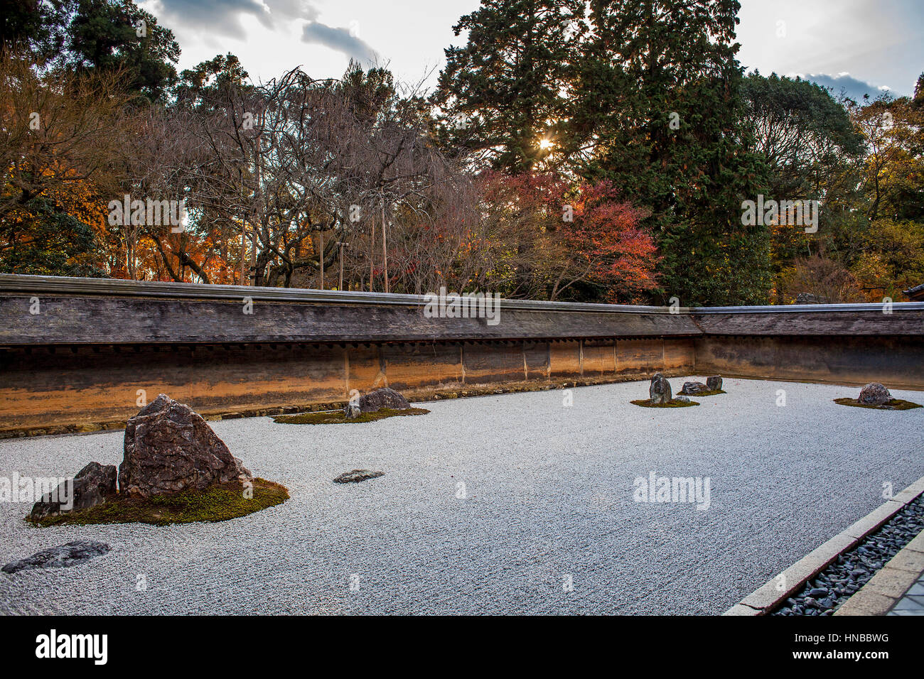 Zen garden in Ryoanji temple,UNESCO World Heritage Site,Kyoto, Japan